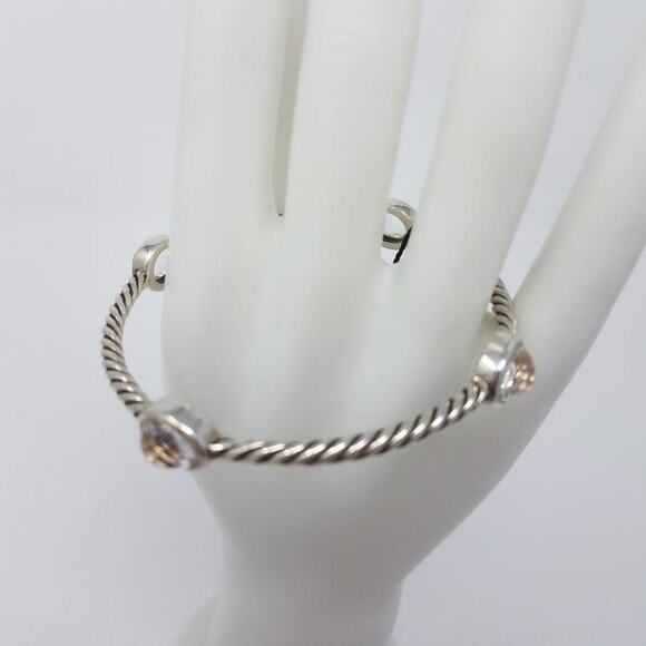 David Yurman Sterling Silver Crystal Quartz stations cable bangle - Picture 8 of 9